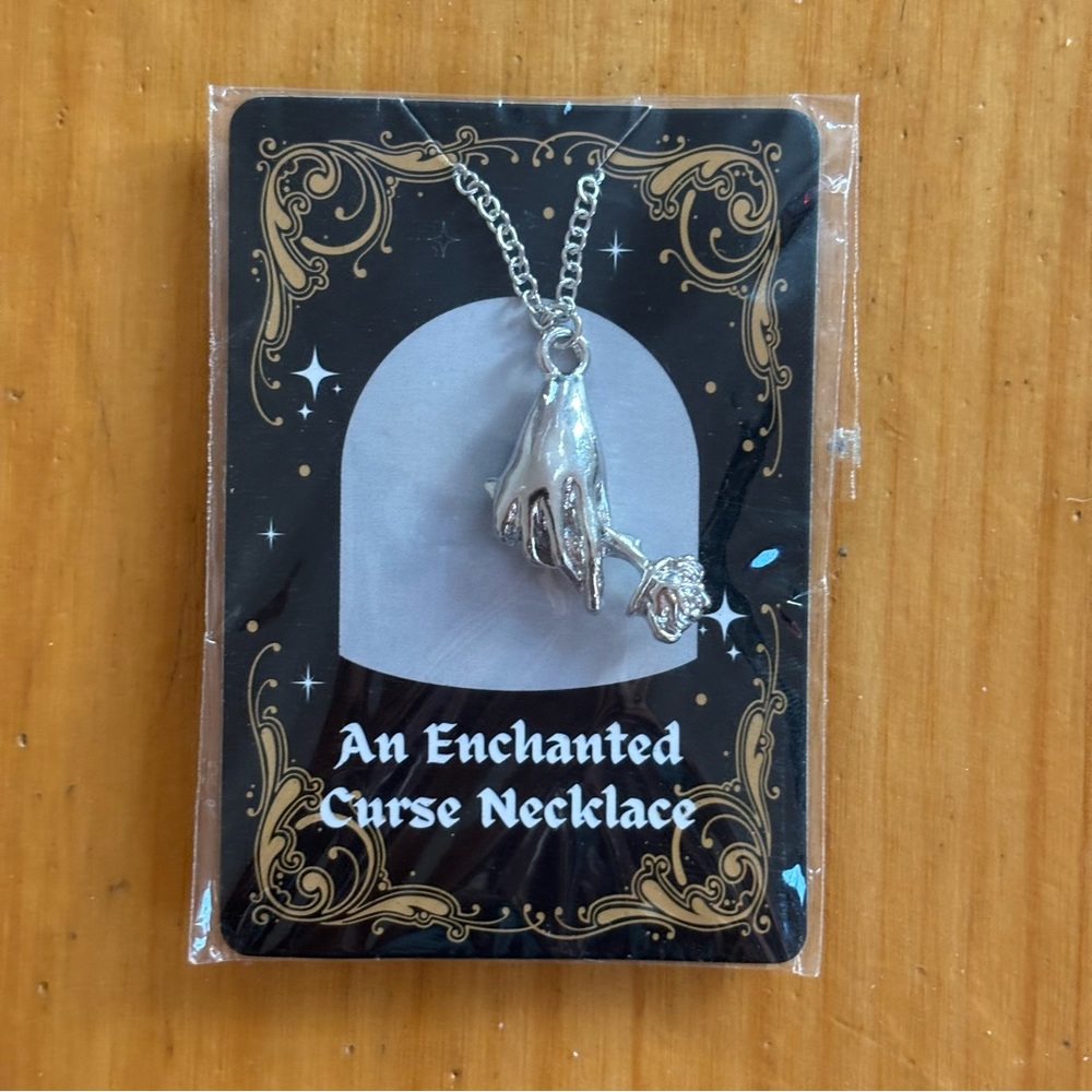 Enchanted Rose Hand Necklace Fantasy Bookish Jewelry Silver Tone The Bookish Box